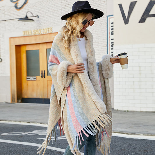 The Adriana Hooded Striped Cape – Chic, Cozy & Timeless