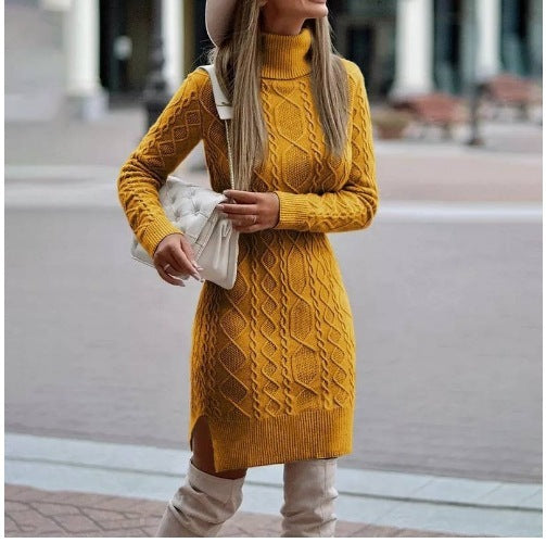 Turtleneck Knitted Slit Dress