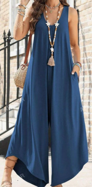V-neck Flowing Jumpsuit With Pockets